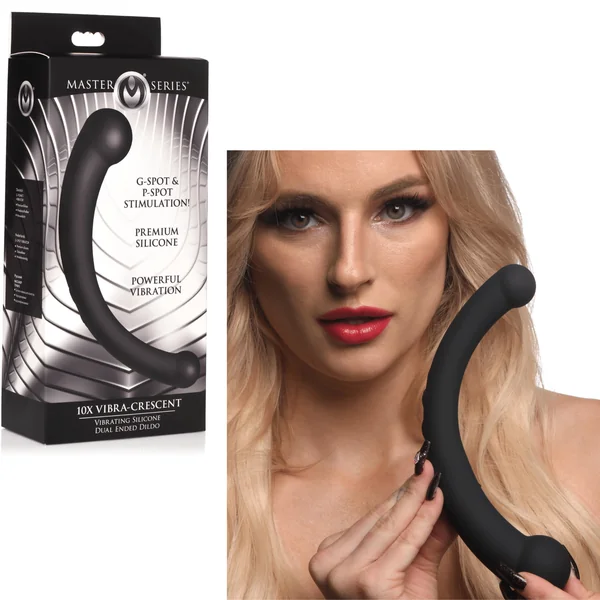 10X Vibra-Crescent Vibrating Silicone Rechargeable Double-Ended Dildo Black