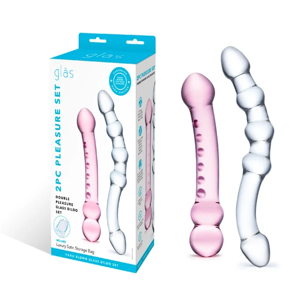 2 Pc Double Pleasure Glass Dildo Set – Pink/clear