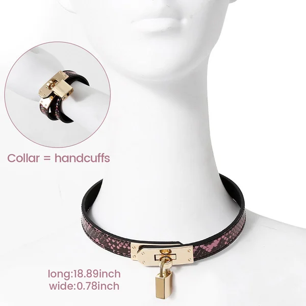 2-in-1 Leather Restraint Collar & Handcuffs