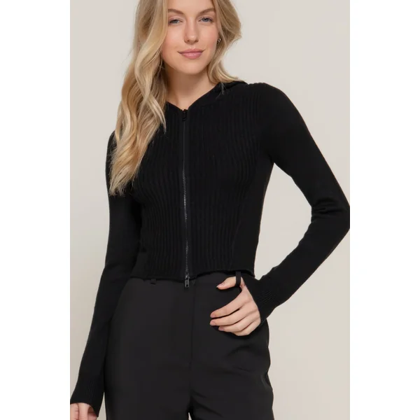 2-way zip closure sweater hoodie cardigan