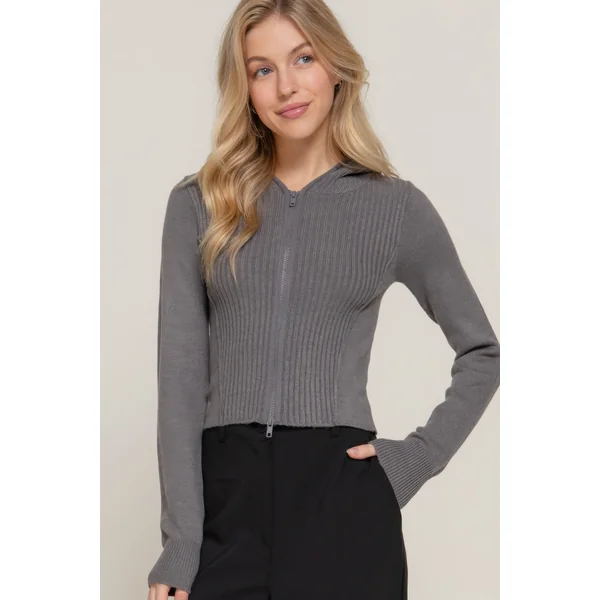 2-way zip closure sweater hoodie cardigan