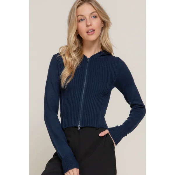 2-way zip closure sweater hoodie cardigan