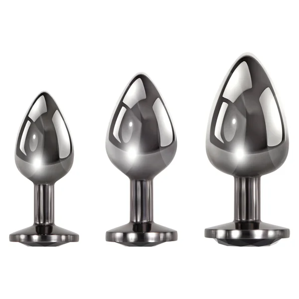 3-Piece Black Gemstone Metal Butt Plug Set