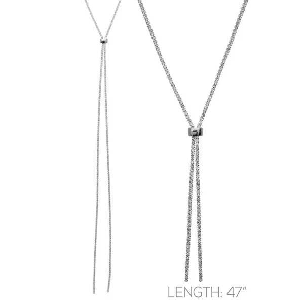 47" LARIAT SLIDE RHINESTONE NECKLACE SILVER