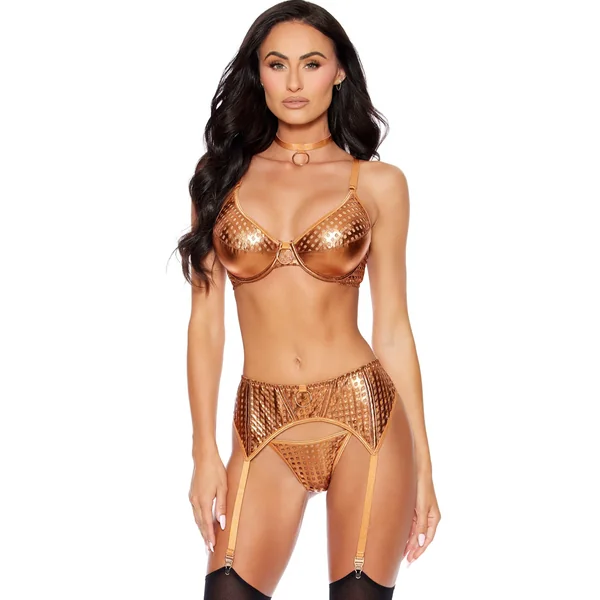 4PC Precious Liquid Bronze Edgy Garter Set