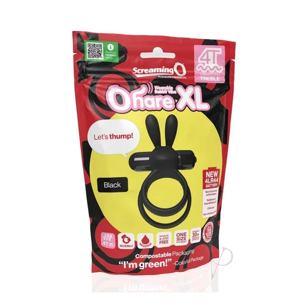 4T Ohare XL Silicone Rabbit Vibrating Cock Ring - Black