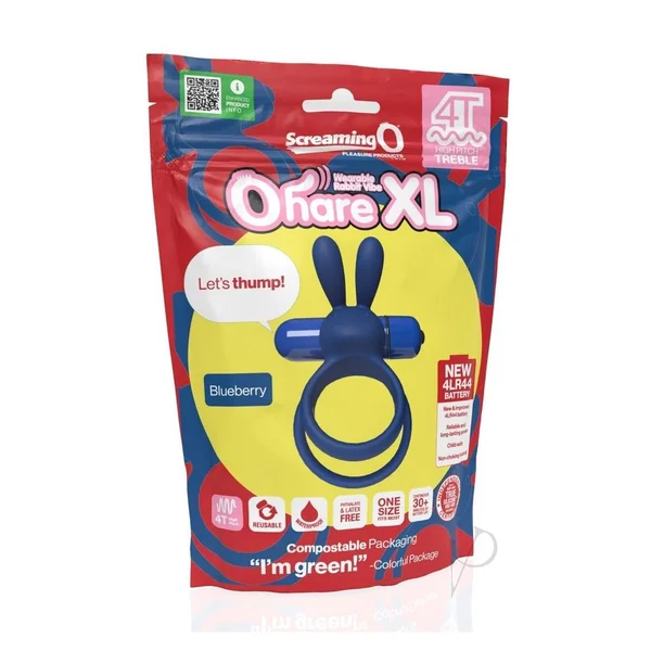 4T Ohare XL Silicone Rabbit Vibrating Cock Ring - Blueberry