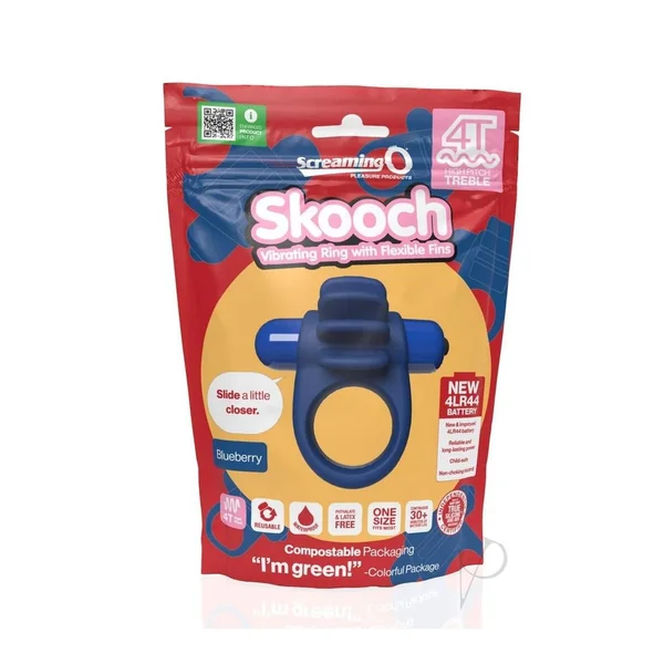 4T Skooch Vibrating Cock Ring with Clitoral Stimulator - Blueberry