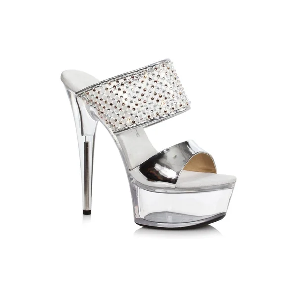609-AILEEN Stripper Slide | Silver Faux Leather