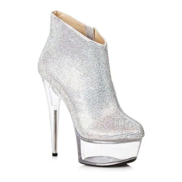 609-ANDI Stripper Bootie | Silver Faux Leather