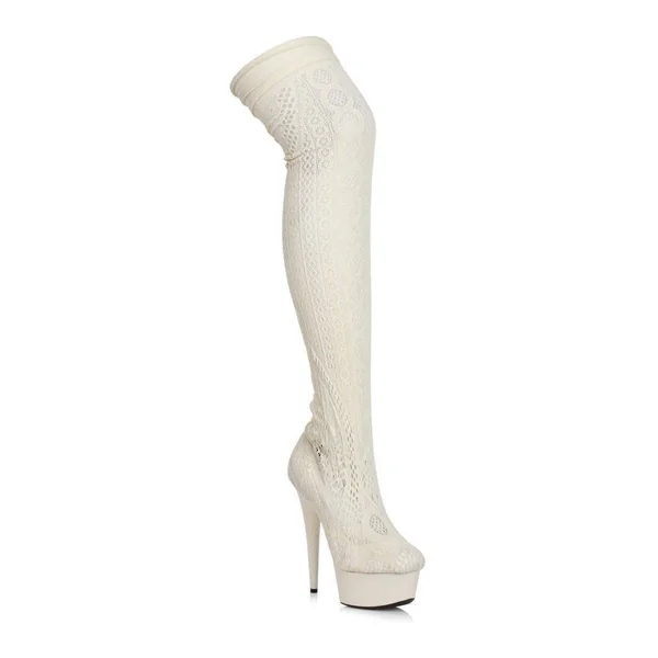 609-MEI Stripper Thigh Boot | White Fabric