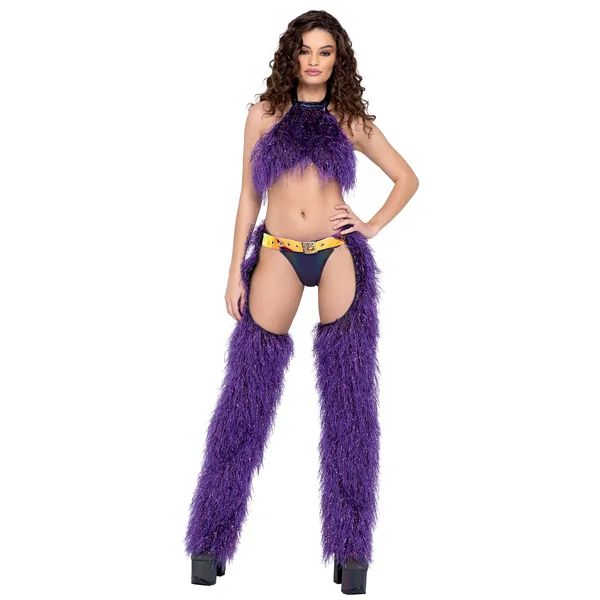 6251 - Faux-Fur Cropped Halter Neck Top