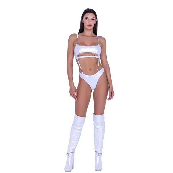 6442 - Metallic Iridescent Underboob Romper