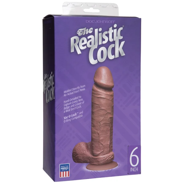 6" Realistic Cock w/Balls - Brown
