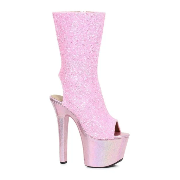 711-BUTTERCUP Stripper Ankle Boot | Pink Glitter