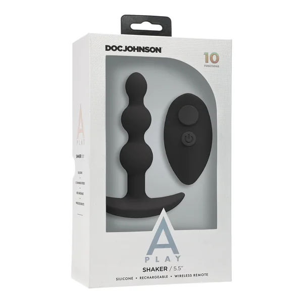 A Play Shaker Rechargeable Silicone Anal Plug w/Remote - Black
