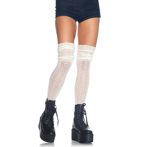 Acrylic Pointelle Over The Knee Scrunch Socks