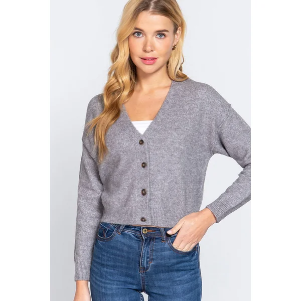 ACTIVE BASIC V-Neck Button Up Long Sleeve Knit Cardigan