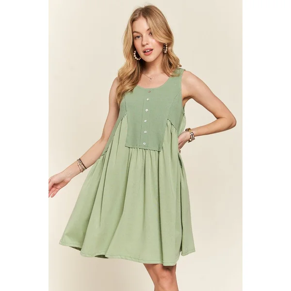 ADORA Decorative Button Sleeveless Babydoll Dress
