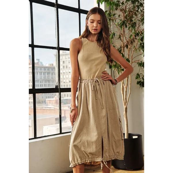 ADORA Drawstring Sleeveless Washed Dress