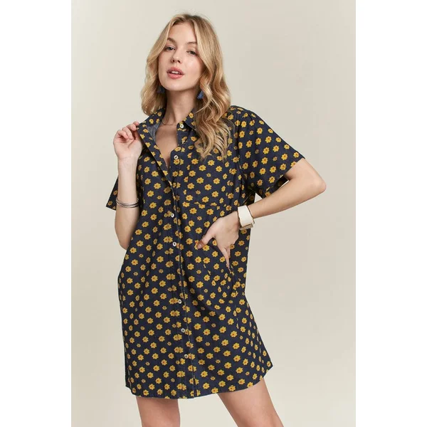 ADORA Floral Button-Up Mini Denim Dress