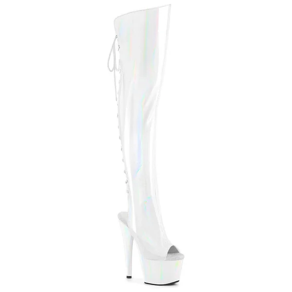 ADORE-3019HWR White Patent Knee Boot