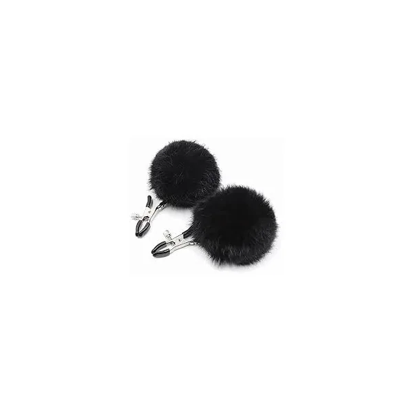 Af Sexy Nipple Clamps Black Puff Balls
