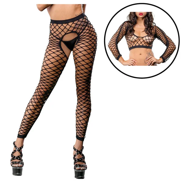 All Over Mesh Crotchless Leggings - One Size - Black