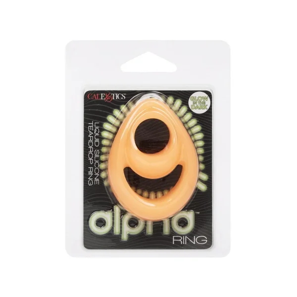Alpha Glow in the Dark Liquid Silicone Teardrop Dual Ring - Orange