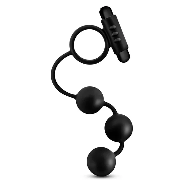 Anal Adventures Platinum Silicone Anal Beads with Vibrating Cock Ring