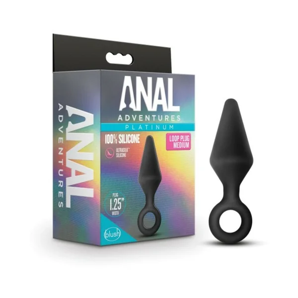 Anal Adventures Platinum - Silicone Loop Plug - Medium - Black