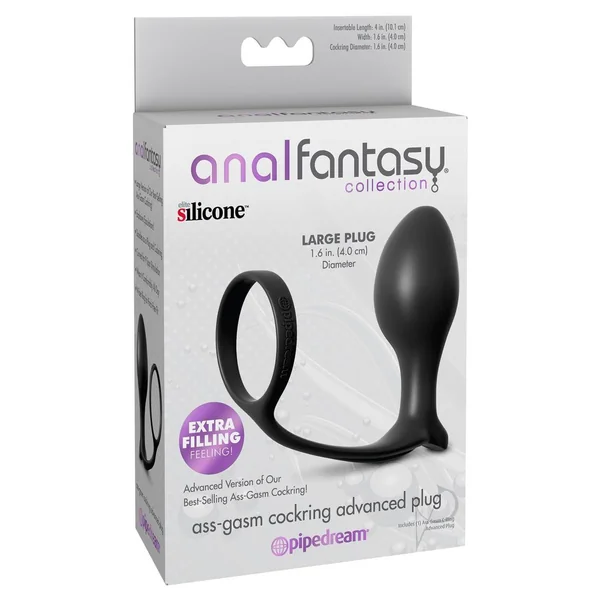 Anal Fantasy Collection Ass-Gasm Beginners Silicone Cock Ring with Butt Plug - Black