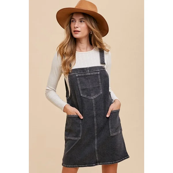Annie Wear Wide Strap Denim Overall Dress with Pockets