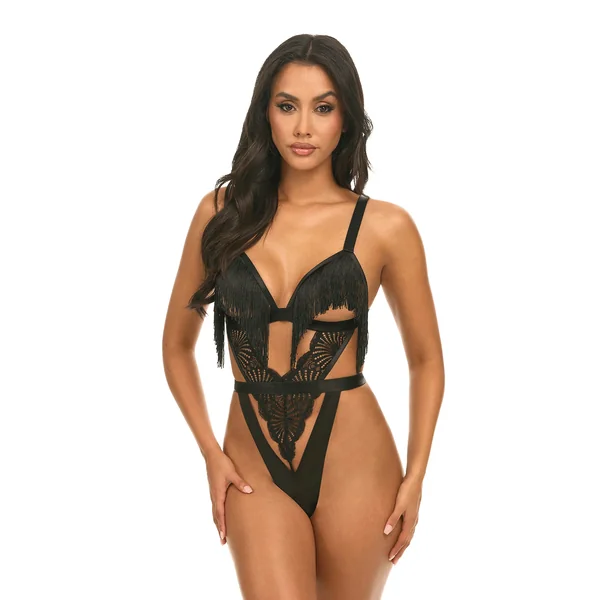 Annika Open Cup Lace Teddy w. Fringe & Tassles