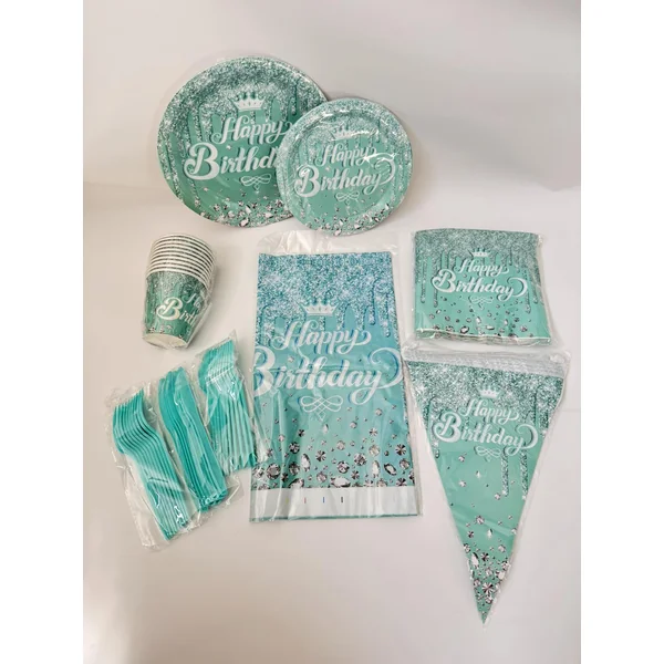 Aqua Blue “Happy Birthday” Party Set