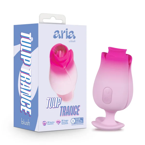 ARIA® By Blush® | Tulip Trance Silicone Personal Massager with Suction & Tongue-Fluttering Sensations – Pink