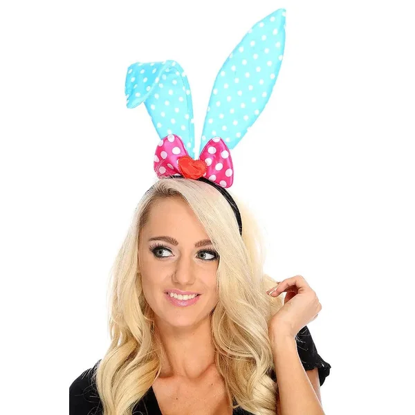 Baby Blue Polka Dot Bow Long Wire Bunny Ears