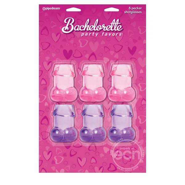Bachelorette Party Favors Pecker Shot Glasses (6 per Set) - Pink/Purple