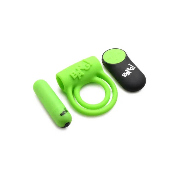 Bang! 28X Glow in The Dark Rechargeable Silicone Cock Ring with Remote Control – Green