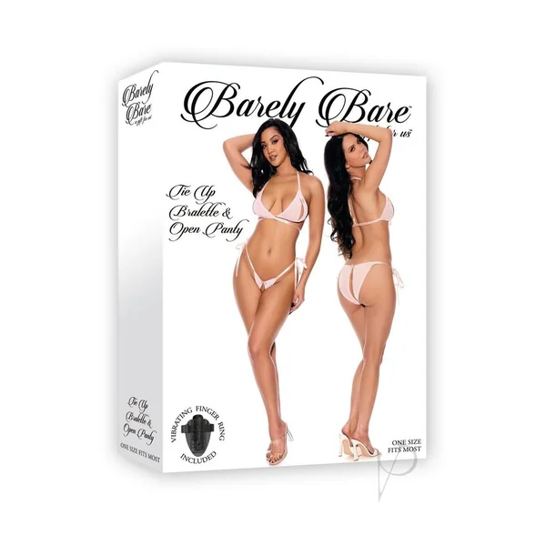 Barely Bare Tie-Up Bralette and Open Panty 2pc - OS - Peach