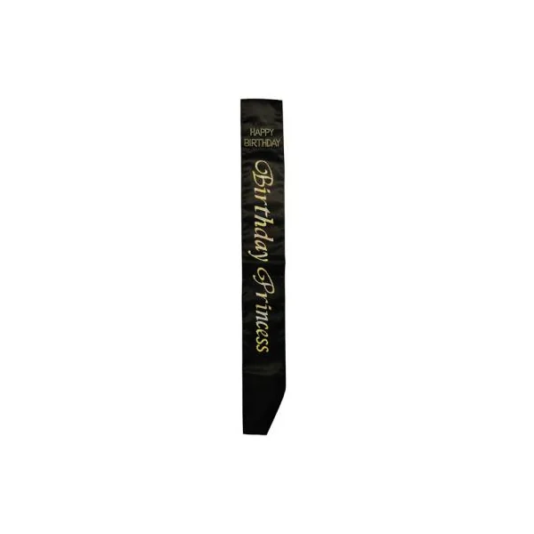 Birthday Princess Black Sash w/Clear Stones