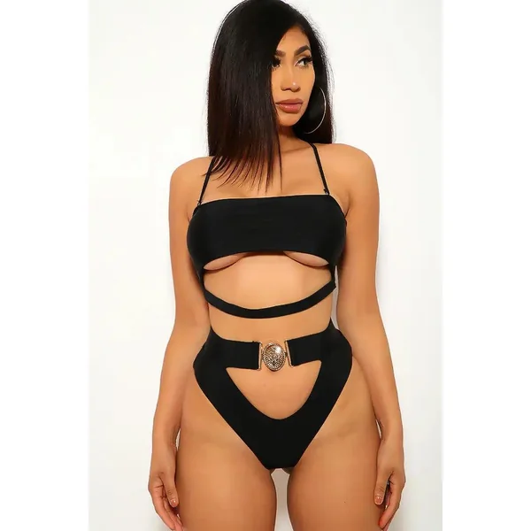 Black Cut Out Padded Two Piece Swimsuit