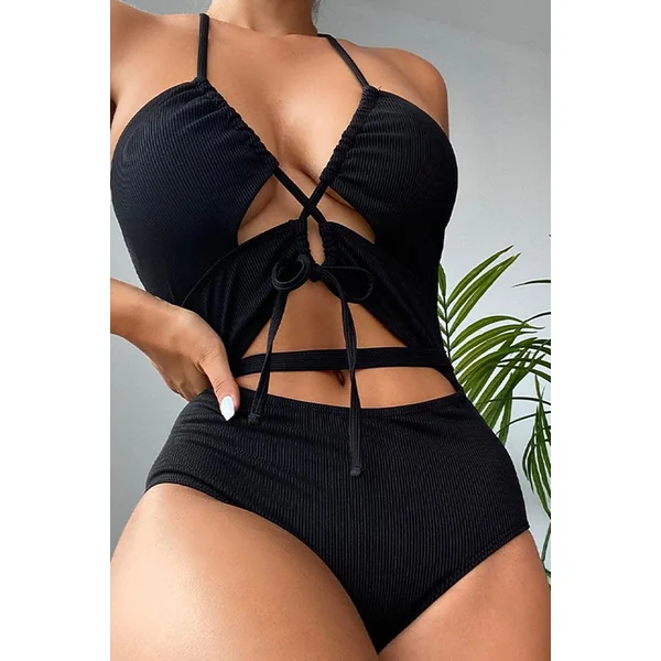 Black Cut Out Strappy Sexy One Piece Monokini