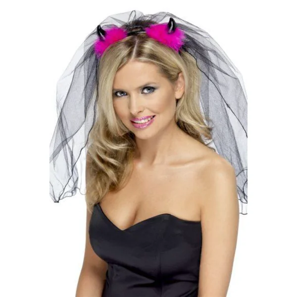 Black Devil Horns with Veil