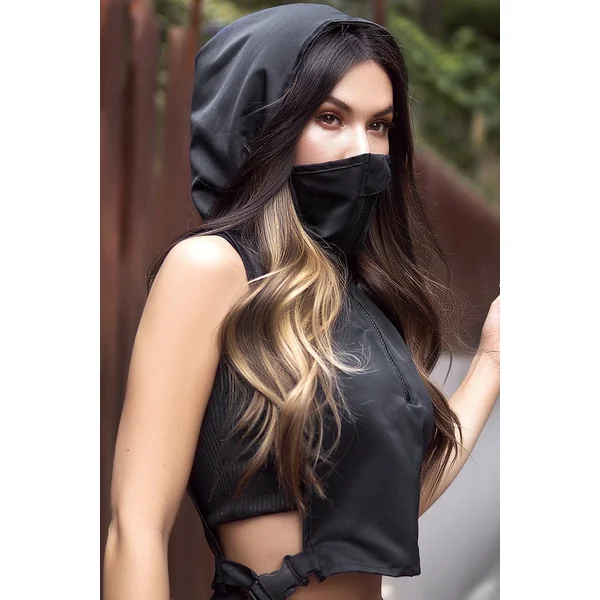 Black Hooded Vest with Built in Mask