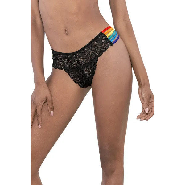 Black Lace Rainbow Side Strap Panty - One Size