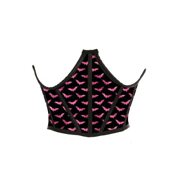 Black & Magenta Bats Satin Open Cup Waist Cincher