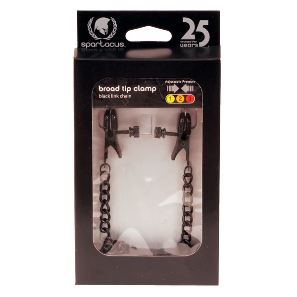 Blackline Broad Tip Adjustable Nipple Clamps w/Chain - Black