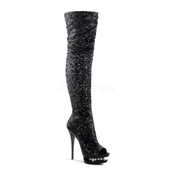 BLONDIE-R-3011 Platform Boot | Black Sequins