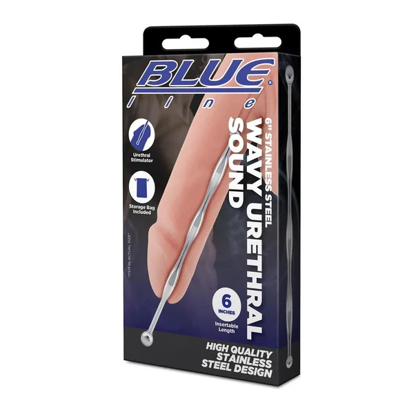 Blue Line Wavy Urethral Sound 6in - Stainless Steel